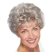 Short Curly Silver Wigs for White Women Heat Resistant Natural Synthetic Hair Old Ladies Daily Cosplay Full Wigs