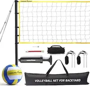 Volleyball Net Outdoor - Includes 32x3 Feet Regulation Size Net, 8.5-Inch PU Volleyball, Carrying Bag, Boundary Lines, Steel Poles & Pump - Volleyball Net for Backyard, Beach, or Pool