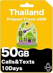 Thailand TrueMove Prepaid Travel eSIM - High-Speed Data, Unlimited Data at 15Mbps, Data-Only (50GB (10 Days))
