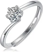 [Hoisy] Promise Ring for Her 0.5CT/1CT I Love You Ring for Her 925 Silver Adjustable