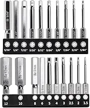 Yakamoz 20pcs Hex Head Allen Wrench Drill Bit Set Magnetic Screwdriver Bits with 1/4 Inch Hex Shank, 2 Inch Length (10pc Metric H1.5-H12 & 10pc SAE 5/64-5/16 Inch)