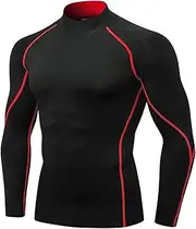 [Abigprofit] Men Long Sleeve Layer Shirt Compression T-Shirts Fitness Running Top Black Red Line XXL