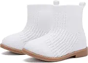 [BMCiTYBM] Toddler Girls Knitted Boots Breathable Low Heel Booties Pointed Toe Slip On Sock Shoes for All Seasons