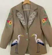 Men 2Pc Bespoke Heron Embroidered Nudie Western cowboy Cocktail Prom Outfit