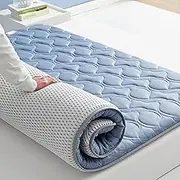 Japanese Floor Futon Mattress, Portable Thick Roll Up Sleeping Pad Foldable Sleeping Mat for Living Room Bedroom Dormitory Camping Mattress Furniture(Blue,180 x 200 cm)
