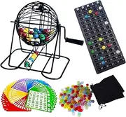 Yuanhe Deluxe Bingo Set With 6 Inch Cage, 75 Colored Balls, 50 Cards, 300 Mix Chips and Master Board for Large Groups, Parties