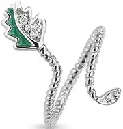 [Body Accentz] Leaf Adjustable Rhodium Plated Brass Nail Ring, Metal, No Gemstone