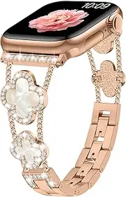 Sixmoat Straps Compatible with Apple Watch Strap for Women 38mm 40mm 41mm 42mm 44mm 45mm 46mm 49mm, Bling Bracelet Designer Dressy Clover for iWatch Band Series Ultra SE 10 9 8 7 6 5 4 3 (Rose Gold)