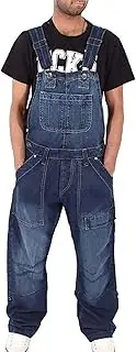 [HIYIRUI] Men's Denim Bib Overalls Relaxed Fit Jumpsuit Dungarees with Multi-Pocket
