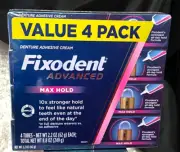 Fixodent Advanced Max Hold Denture Adhesive (2.2 oz tube. 4 pk.) -New L