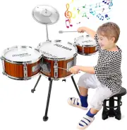 Kids Drum Set Music Toy Drum Set for Toddlers Ages 3-5 Jazz Drum Kit with Stool,