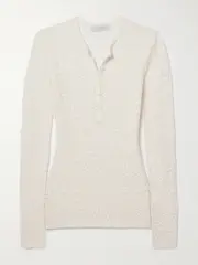 [Gabriela Hearst] Gabriela Hearst - Ithaca Crocheted Wool And Silk-blend Henley Top - Ivory - large large Ivory