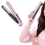 2 in 1 Portable Hair Straightener and Curler Cordless USB Mini Hair Flat Iron-Pink
