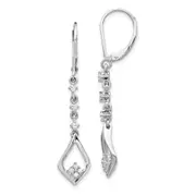 Solid 14k White Gold Simulated CZ LeverbacK Dangle Earrings