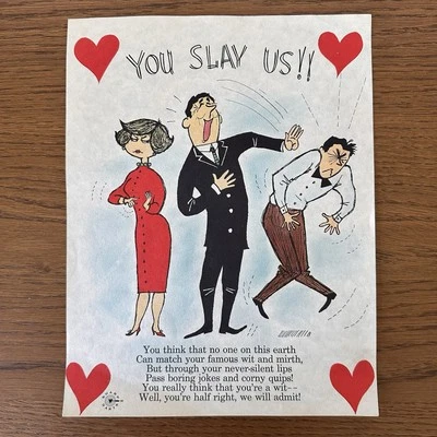 Vintage VINEGAR VALENTINE Sharp Darts YOU SLAY US!! Penny Dreadful Insult Poem