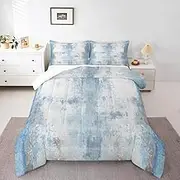 Erosebridal Oil Painting Comforter Set Full Retro Drawing Bedding Set for Kids Men Women Tie-Dye Abstract Grunge Ombre Comforter Light Blue White Comfy Duvet Quilt