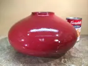 SCHEURICH AMANO 629-13 RED MODERNIST WIDE FLAT POTTERY VASE GERMANY Gift Quality