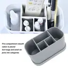 (Gray) Silicone Multi-Grid Toothpaste Toothbrush Bathroom Storage With Suctio GE