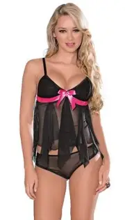 Escante Women's Flutter Bottom Cami Top w/Mesh Panty Set, Size Medium