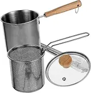 UTHCLO 1Set Stainless Steel Deep Frying Pot Food Grade Fry Pan with Strainer and Tongs for Kitchen Cooking Compact Design Scald Lightweight for Home Use