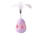 Cat Treat Dispenser Toy with Feather, Interactive Slow Feeder Puzzle Ball, Pink Purple