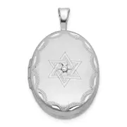 Sterling Silver Satin u0026 Diamond-cut Diamond Star of David Oval Locket