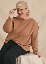 [Taking Shape] Taking Shape Natural Adessa Stripe Detail Top Size 10 in Honey, Viscose - Plus Size Women's Tops & T Shirts Honey