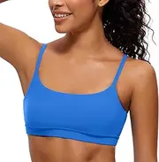 [CRZ YOGA] Womens Butterluxe Adjustable Spaghetti Strap Sports Bra - Scoop Neck Wireless Padded Bra Yoga Workout Crop Top