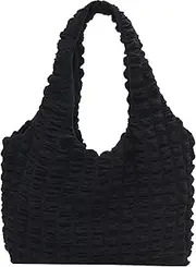 [LeoLeoyy] Tote Bag for Women Large Capacity Fluffy Tote Bag Cloud Quilted Bag Minimalist Style Lightweight Padded Handbag for Ladies Girls Travel Shopping Work Black