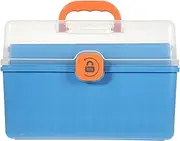 UPKOCH First Aid Kit, Portable Storage Box, Three-Layer Medicine Organizer, Transparent with Plastic Handle, Blue, 32x22x18 cm