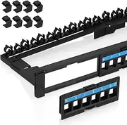 Everest 24 Port Keystone Patch Panel (4-Pack) - Removable 6-Port Panels - Use with Slim Profile Keystones ONLY (Wider Jacks May not fit Side by Side) - with Adjustable Rear Cable Management Bar