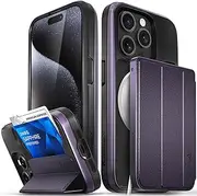 vCommuteX for iPhone 15 Pro Max Wallet Case (MagSafe Compatible), [Military Grade Drop Protection] Detachable Leather Cover Slot Card Holder with Kickstand - Purple