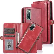 Cavor for Samsung S20 FE Wallet Case,for Samsung Galaxy S20 FE 5G Case,2 in 1 Magnetic Detachable Case Leather Flip Cover with Stand Feature & Card Slots & Wristlet Strap (6.5")-Red