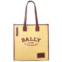 在飛比找momo購物網優惠-【BALLY】簡約品牌LOGO草編拼接肩背包托特包(駝 大款