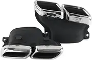 Carbon Fiber Glossy/Matte Black AMG Exhaust Tips Muffler Tip Compatible For Mercedes C63 W205 C200 C300 C260 C180 15-18 Year(Silver)