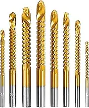 YUENTOEN Twist Drill Bits - 8Pcs Serrated Drill Bit Set, Titanium Coated HSS Sharp 3-10mm Carpenter Hacksaw Drill Bit Spiral Saw Drill Bit for Wood Woodworking Steel Metal Plastic Screw Hole Saw