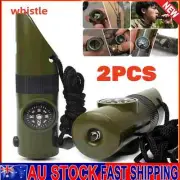 2PCS 7 in 1 Whistle with Compass & Thermometer Outdoors Emergency Gear Survival