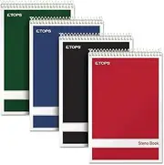 TOPS Spiral Steno Books, 6 x 9 Inches, Gregg Rule, Greentint Paper, Assorted Covers, 80 Sheets per Book, 4 Books per Pack (80221)