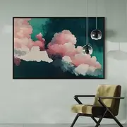 Fluffy Clouds Over Emerald Green Abstract Cloud Painting Print For Calming Wall Art Perfect For Over The Couch Decor