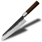 Handmade Kiritsuke Knife Hammered Forged Steel Wood Handle Chef Beef Cut Slicing
