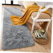 Soft Shag Runner Rug for Bedroom Fluffy Rugs with Non-Slip Bottom 2x6 Feet Grey