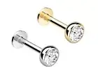Push-In Stud Natural Diamond Basel Setting 14K Gold 18G Labret Ear Stud