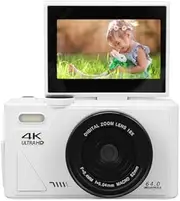 4K Digital Camera for Photography, 18X Zoom Autofocus Retro Video Camera Camcorder with 3 Inch Flip Screen, 64MP Travel Compact Camera for Selfie Vlogging (White)
