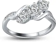 [Ginger Lyne Collection] Lydia II Sterling Silver Three Stone Cubic Zirconia Cz Simulated Diamond Engagement Bridal Wedding Ring for Women Promise Jewelry