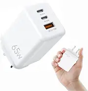 65W GaN III USB C Charger, AU Plug 3-Port Wall Charger with 2X PD 65W USB-C + QC3.0 18W USB-A for Laptop MacBook, Dell XPS, iPad, Tablet, iPhone 15/14/13/12, Galaxy S23/S22, Note 20/10+, Pixel etc.