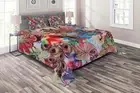 Colorful Quilted Coverlet & Pillow Shams Set, Peacock Feather Animal Print