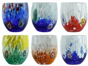 Set of Six 6 Murano Millefiori Drinking Glasses Tumblers
