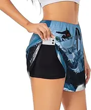 [GaxfjRu] Snowboarding Print Women's Running Shorts High Waisted Running Shorts Pocket Sporty Gym Elastic Short, Black, XXL