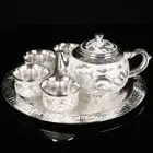 Dragon Phoenix 999 Pure Silver Tea Set Silver Wine Set Chinese Box Set Tea Pot