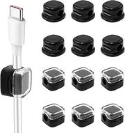 12 PCS Cord Organizer Holder Kit Easy to Use Keeping Tidy Desk Phone Charger Cable Management Solid Charging Cords Wires Holder for Desk(Black)